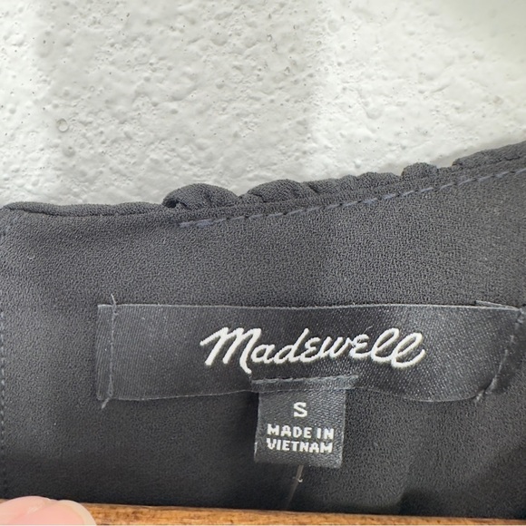 Madewell Size Small Black Bubble-Sleeve Smocked Mini Dress LBD Fall Wedding NWT - Picture 5 of 9